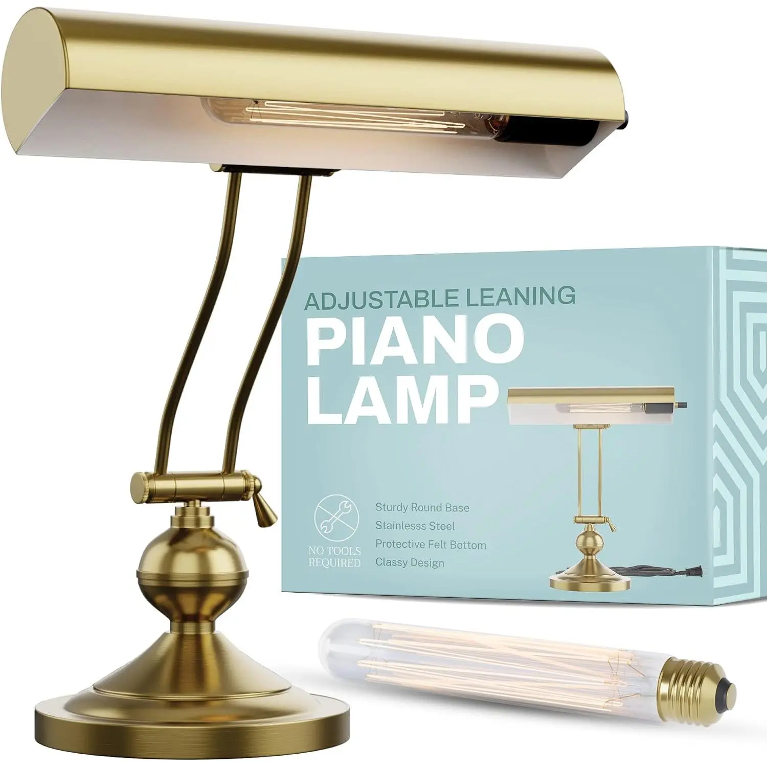 Brushed Brass Adjustable Leaning Piano Lamp - Antique Look, Classic Banker Desk Light for Indoor Home Improvement Lighting Needs