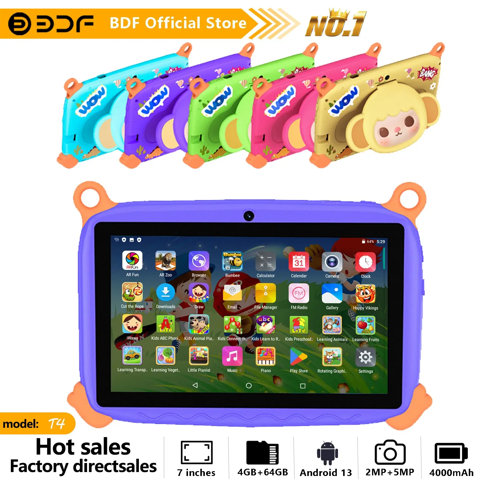 Educational Tablet, 7-Inch Android 13, 4GB RAM 64GB Storage, Quad-Core Processor, HD Screen, Dual Cameras, 4000mah Battery, WiFi Gaming, Wifi Touchscreen Tablet, Smart Android Tablet, Tablet Pc