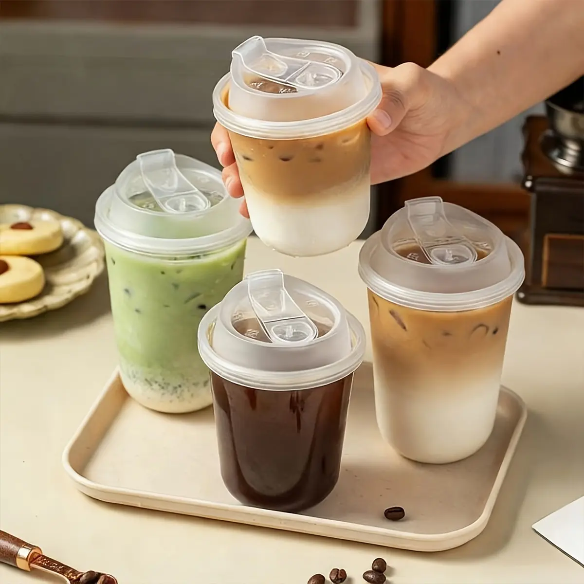 10/30pc 16oz Disposable Thickened Coffee Cups, Leak-Proof Flip-Top Design, Ideal for Milk Tea, Juice, Milkshake, Ice Cream, Etc