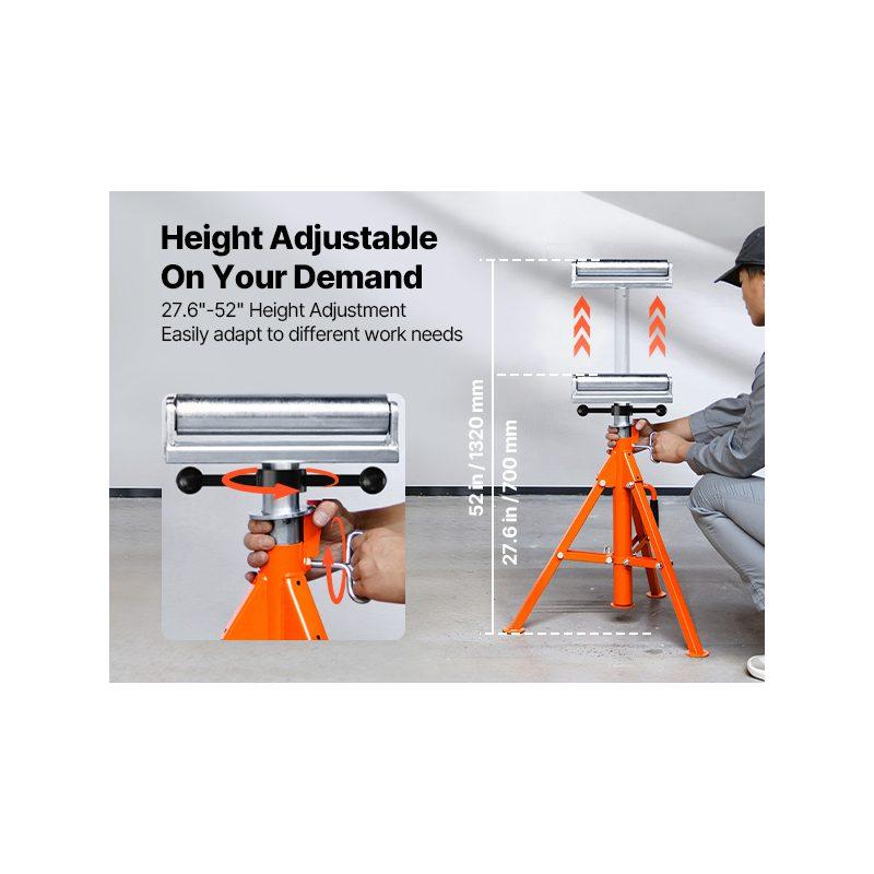 VEVOR Roller Stand, Heavy Duty 2500 LBS Load Capacity, 27.6-52 Height Adjustable, 45# Steel Folding Roller Support Stand for Pipes, Wooden Boards