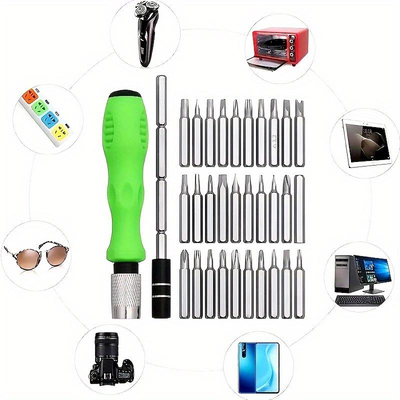 32-in-1 Precision Screwdriver Set with Magnetic Bits  Ergonomic Green Handle, Multi-Functional Repair Kit for Electronics, Glasses, Jewelry & More, Includes 32 Bits & Organizer Case, Electronics Repair Kit|Ergonomic Design|Durable Handle, S