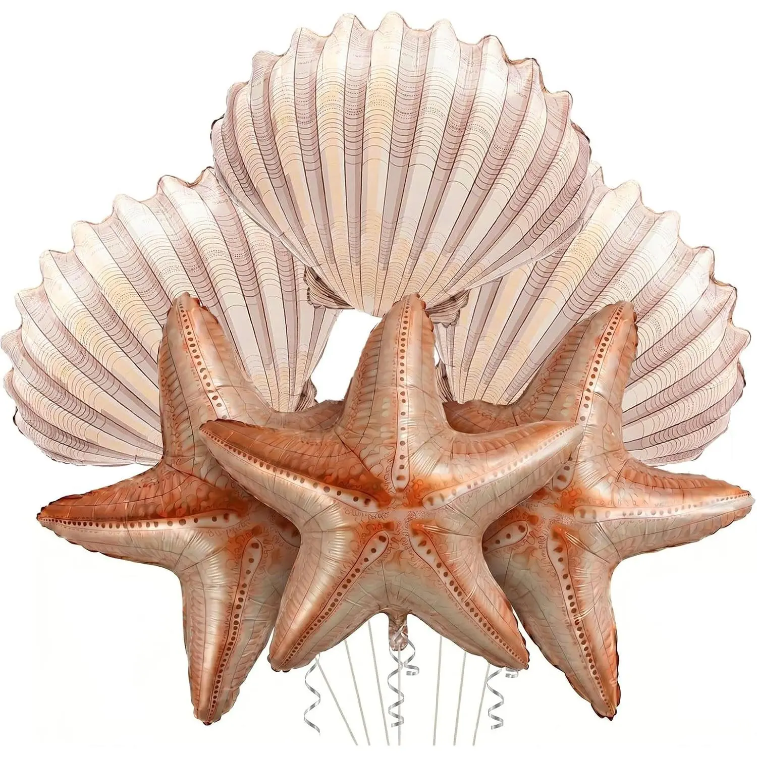 6 Pcs Tropical Starfish & Seashell Hand Foil Balloons - Ocean Theme Party Decorations Kit with Photo Pump, for Mermaid Birthday, Beach Coastal Wall Garland Decor, Self Sealing