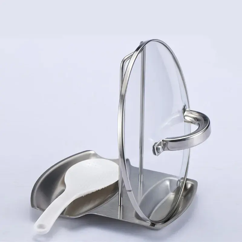 Stainless Steel Silver Lid & Spoon Rest Rack Stand (20x19x15 cm) - Multi-Use Home Kitchen Stove Organizer with Grooved Slots, Easy to Install and Clean, Dishwasher-Safe Spatula & Soup Spoon Holder, Space Saving