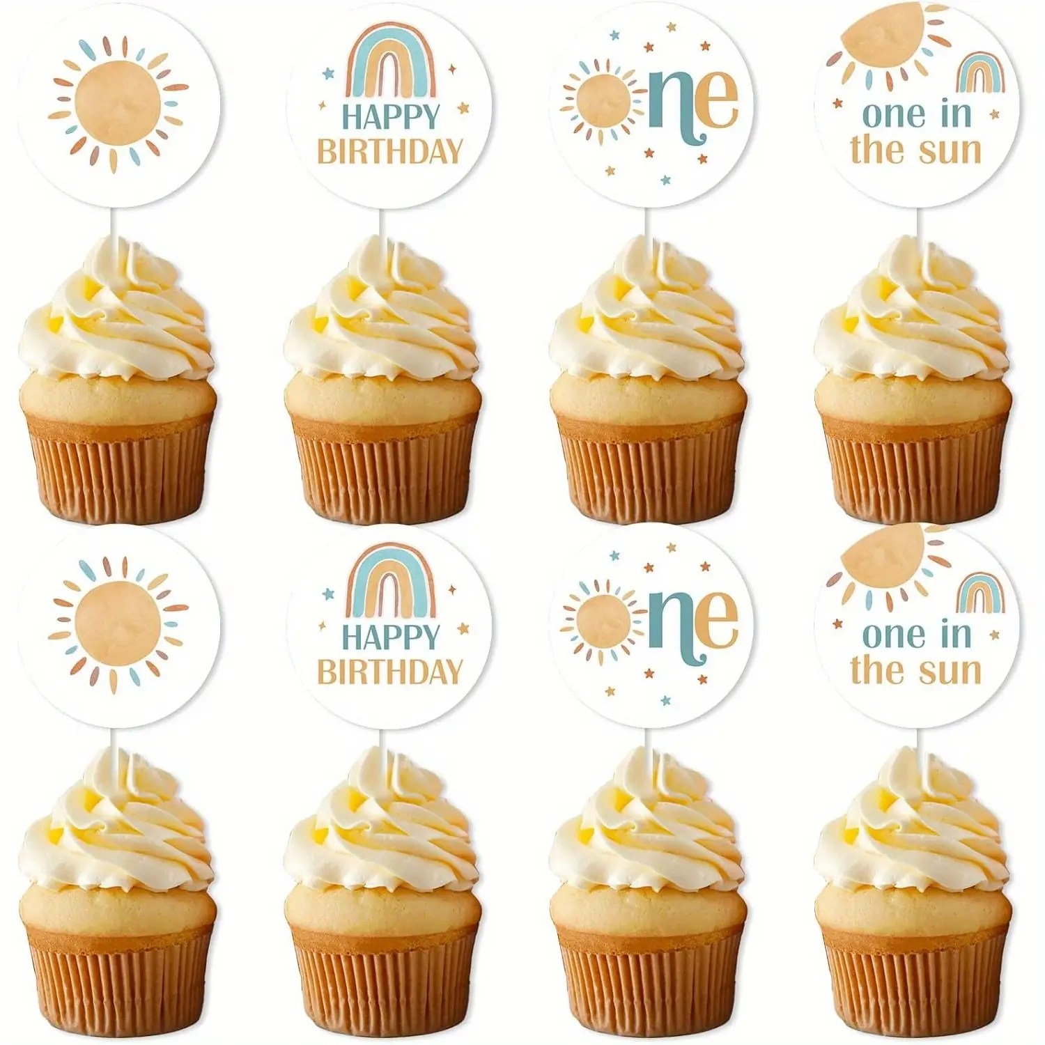 1Set One in the Sun Cake Topper Sunshine First Birthday Cake Topper Boho Sun First Trip Around the Sun Birthday Party Cupcake Toppers You Are My Sunshine 1anniversary Birthday Party Supplies
