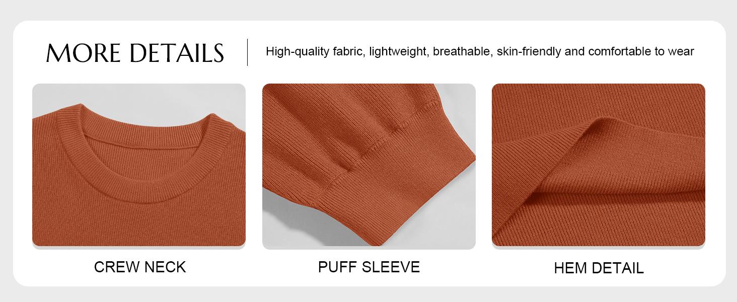 Saodimallsu Womens Puff Short Sleeve Sweater Casual Summer Crew Neck Pullover Tops Ribbed Knit Sweater Blouse SpringStatements