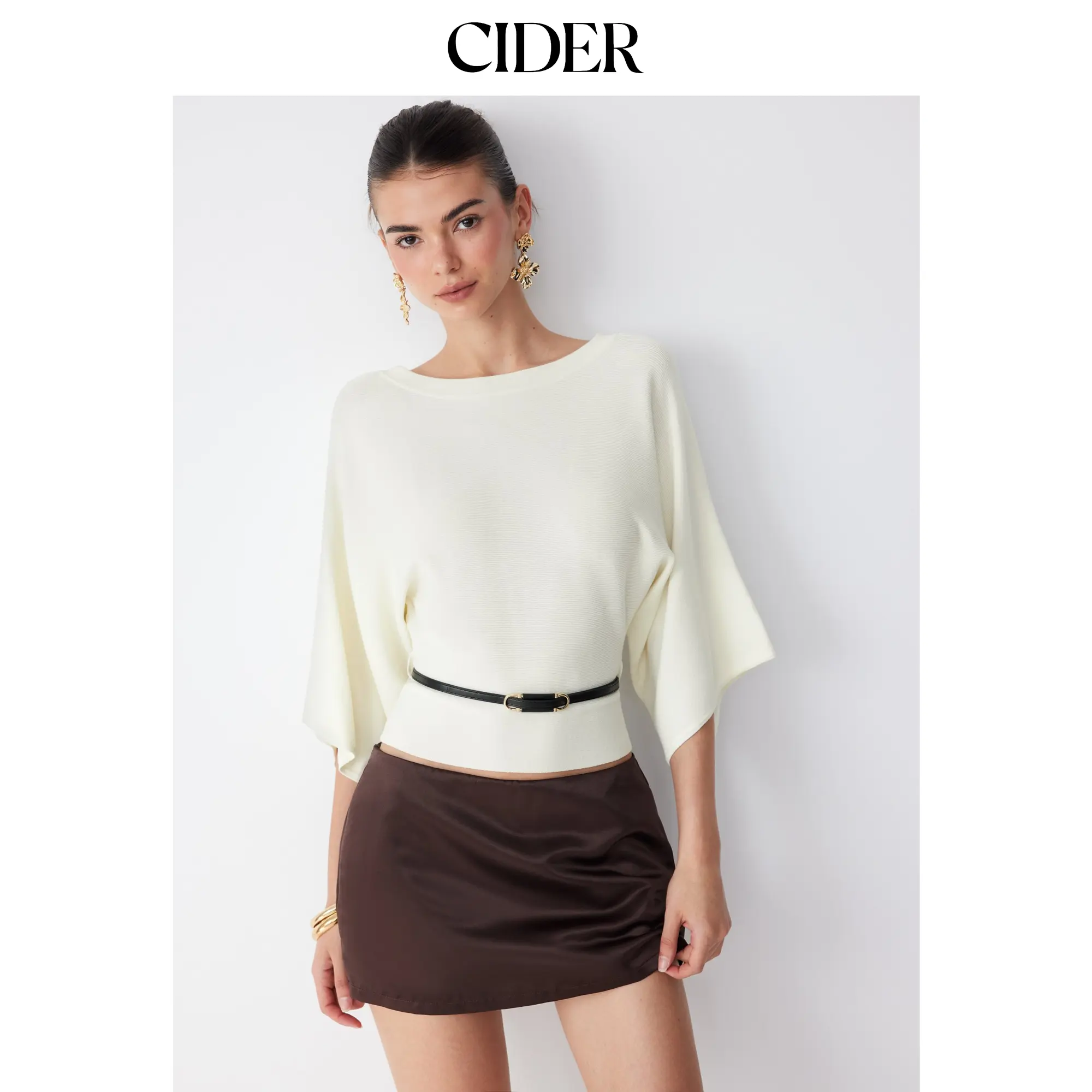 Cider Knit Middle Sleeve Top With Belt SohoChic