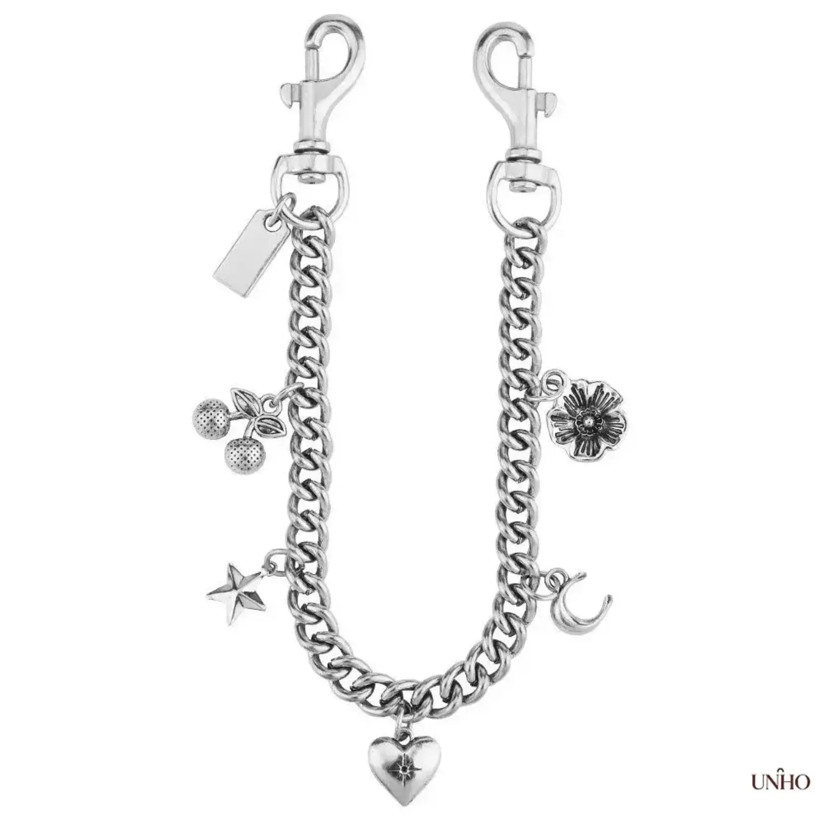 7-Piece Sparkly Silver-Tone Bag Charm Chain Set For Women, Detachable Purse Extender Links With Cherry Heart Star Moon Pendants, Cute Dainty Decorative Handbag Accessory, Mix & Match Stackable Charms To Upgrade Crossbody Bags Totes And Mini Purses Daily O