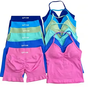 DFYNE Impact Set - Backless Halter Top & Sculpting Activewear, Seamless High-Stretch Yoga Workout Suit