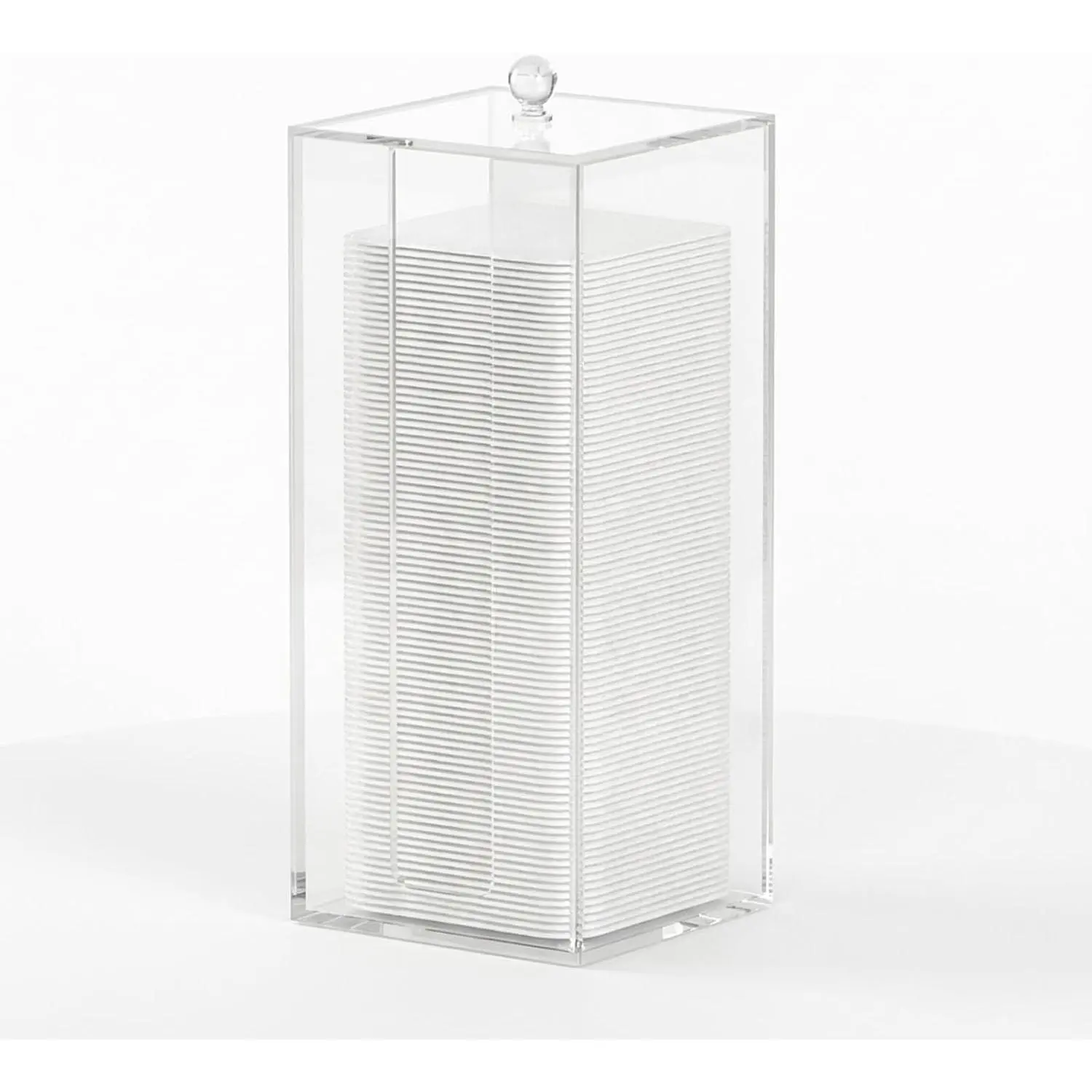 Acrylic Clean Pad Storage Box, Cotton Pad Dispenser, Square Rounds Cotton Pad Holder (Pad Not Included) - Vertical with Lid