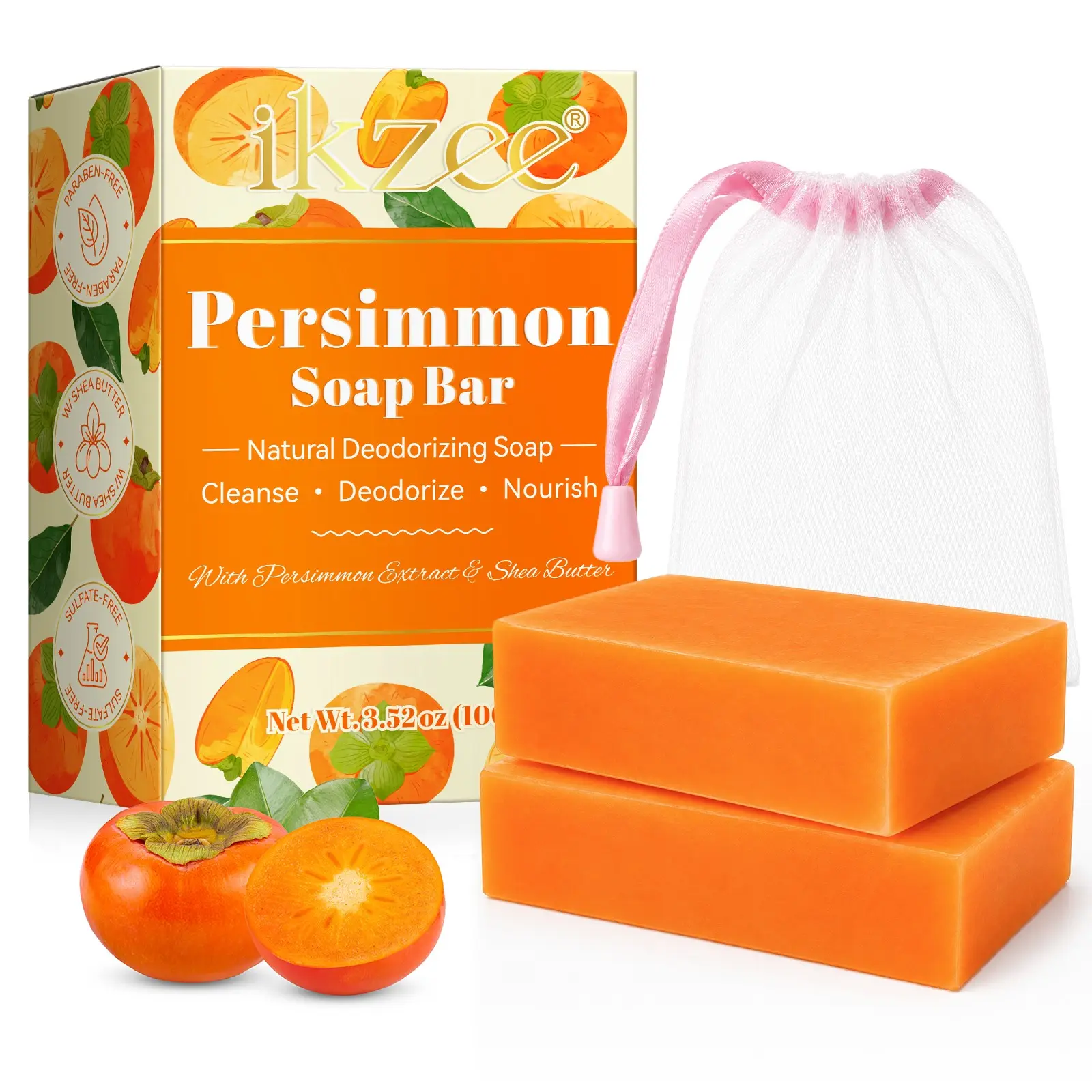 Kaki Cleaning Soap, Gentle Daily Cleansing Moisturizing Body Soap, Summer Deodorant Soap, Fresh Scented Bath Soap