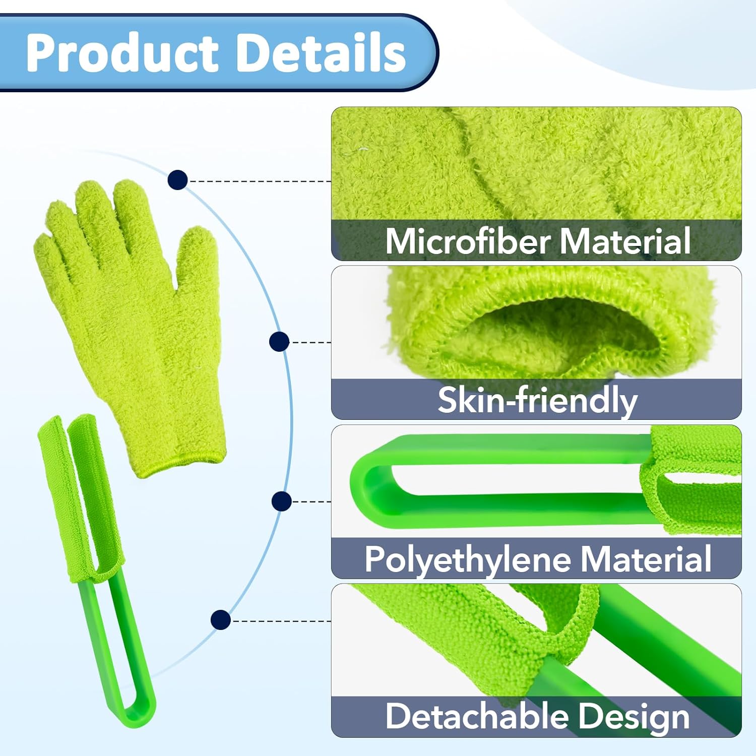 4 count  Cleaning Set, Include 2 count Microfiber Gloves for  Dusting, 1 count Leaf Cleaner Tong with 2 count Separate Cloth Covers  Microfiber Sleeves and Gloves  Cleaning Set