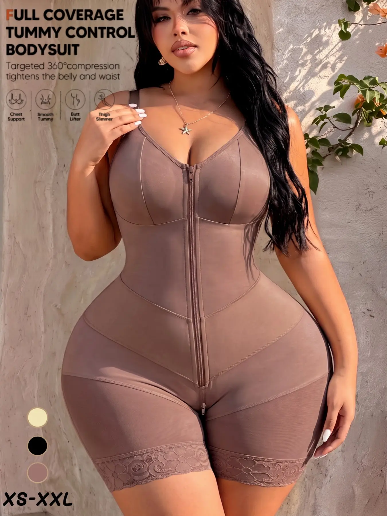 1 Count Women's Tight Fit Jumpsuit, Colombian Shapewear, Fajas, Bodysuit With V-Shaped Belts, Zipper Closure High Compression Shapewear, Effective Tummy Control & Butt Lifting Body Shaper, Stretch Sculpting Shapewear Bodysuit, Suitable For Everyday Use