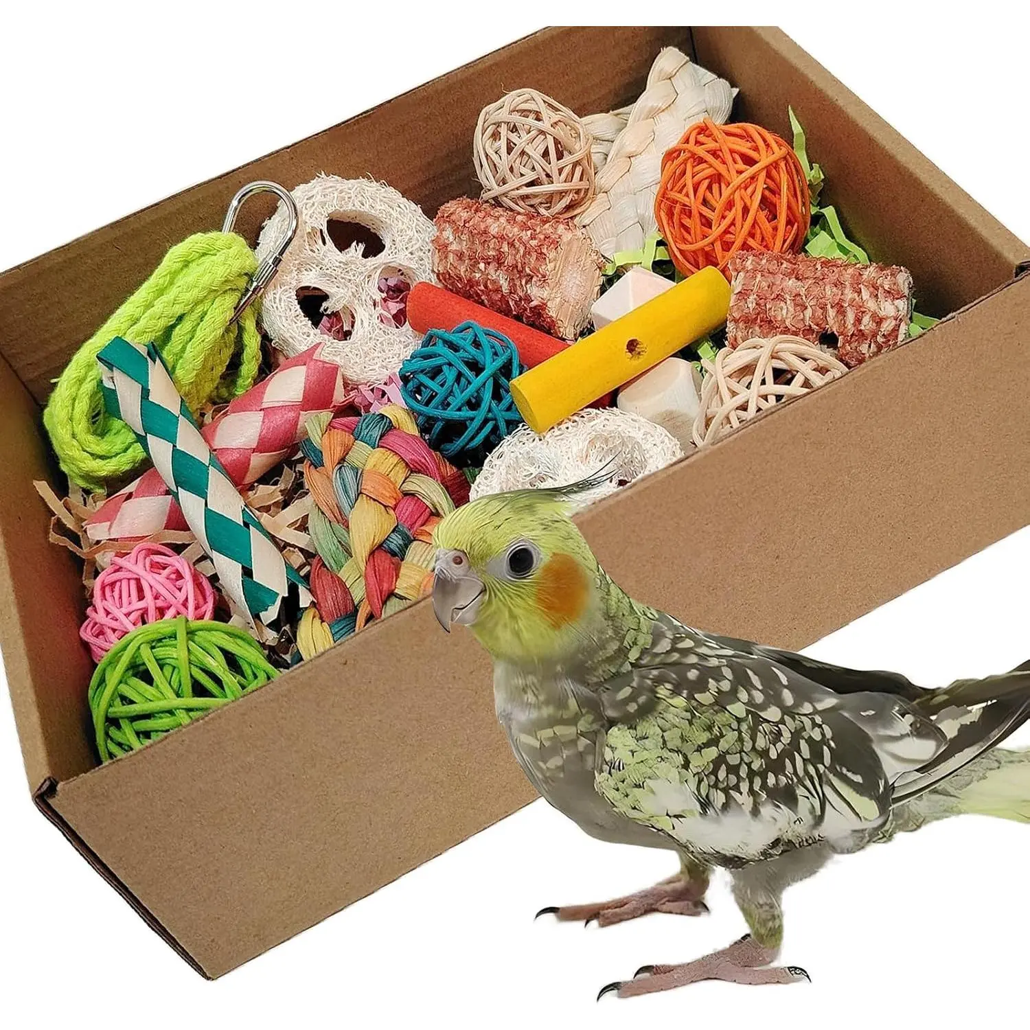 bird toys,Colorful Parrot  and Tearing  Box - Suitable for chewing and  of long tailed parrots, Quaker parrots,cockatoos, Sun Conure, and other small and medium-sized parrots