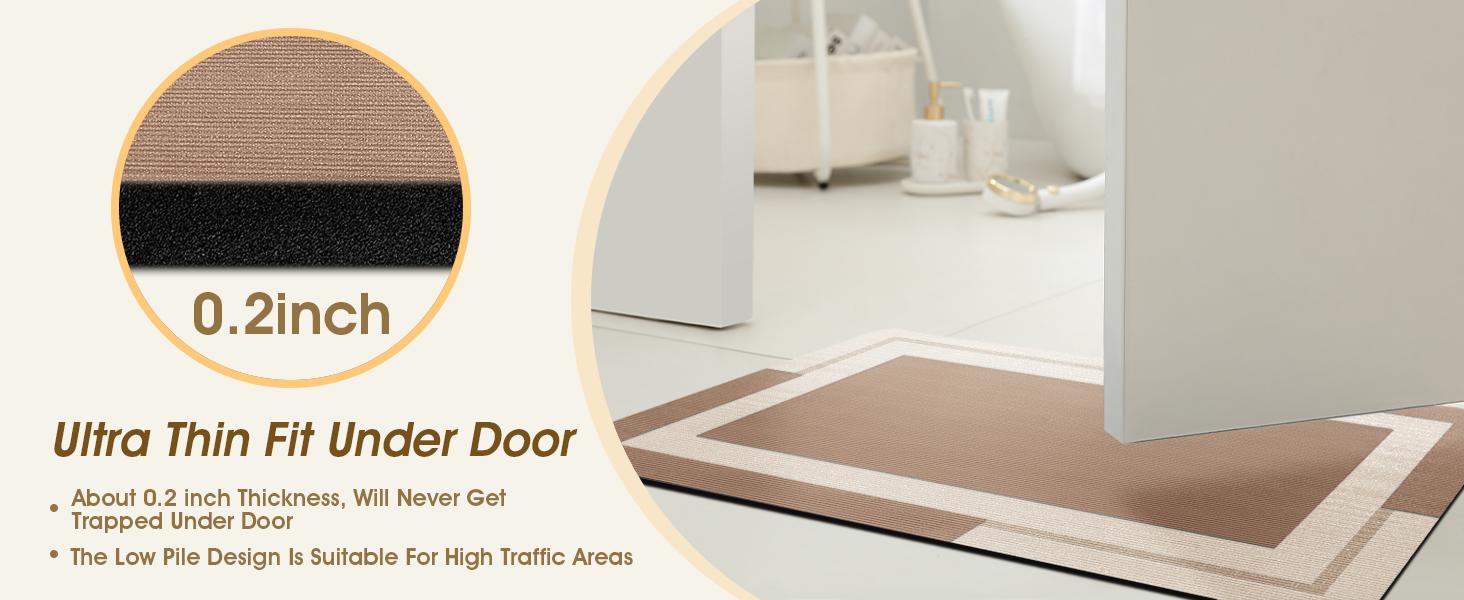Non Slip Bath Mat, Thin Rugs Fit Door, Quick Dry Bath Mats, Machine Washable Bath Rugs for, &,, Light Brown/Bordered/59 x20