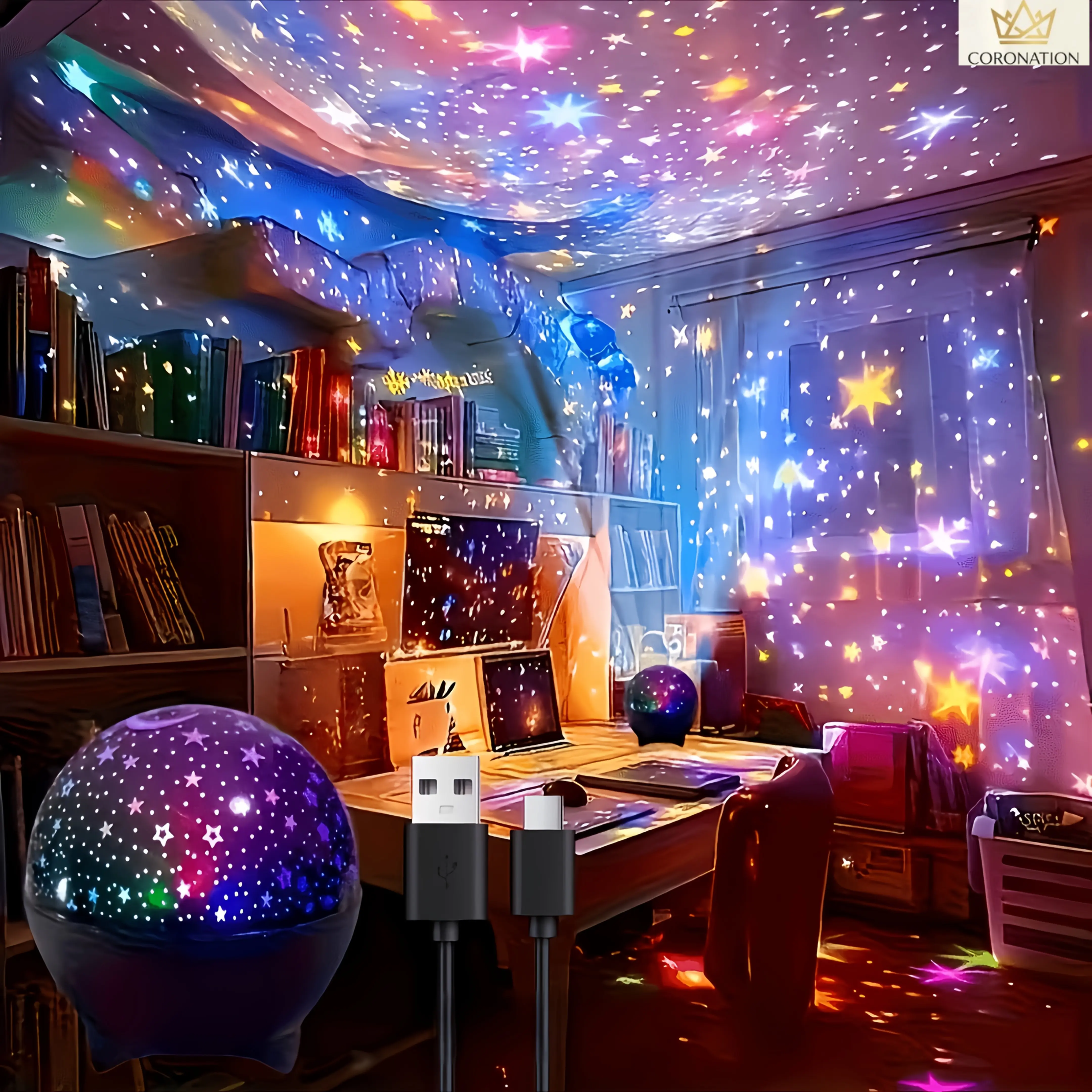Aesthetic Galaxy Star Projector Lamp with Moon Projection, USB Powered Night Light with Smart Color Changing LED Effects, Cosmic Ambient Mood Lighting for Bedroom Decor, Home Theater, Party Atmosphere, Office Space & Unique Gift Ideas