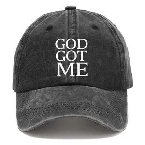 "GOD GOT ME" Vintage Washed Dad Style Cap, Christian Graphic Hats, Casual Cotton Hat, Black Cap Baseball (Faith-Inspired Streetwear Accessory)