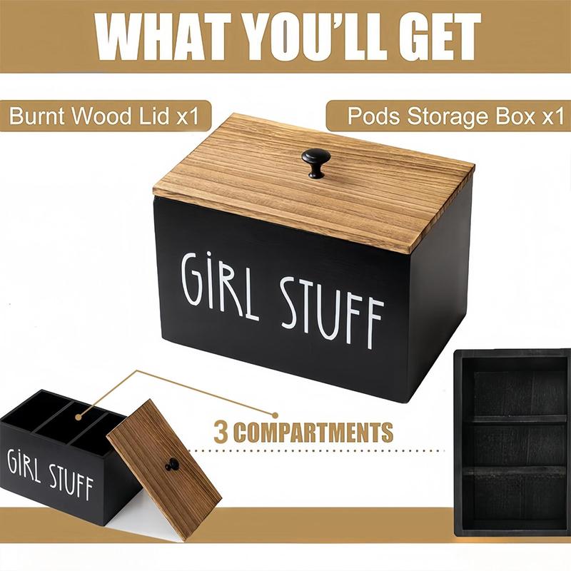 Wooden Storage Box with Lid, 1 Count Creative Letter Pattern Storage Box with 3 Compartments, bathroom accessories storage, Home Organizer for Bathroom, Living Room, Bedroom