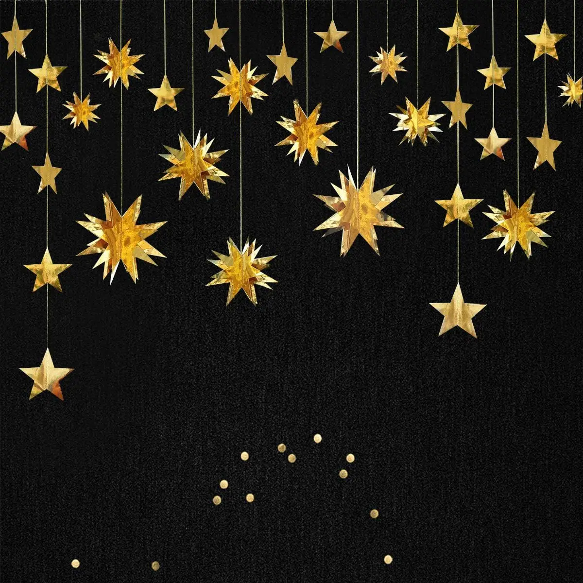 Gold Party Decorations Star Garlands Streamer Gold 3D Stars Metallic Paper Hanging Bunting Banner for Birthday Wedding Baby Bridal Shower Holiday Christmas Ramadan EID Mubarak Party Supplies,stand