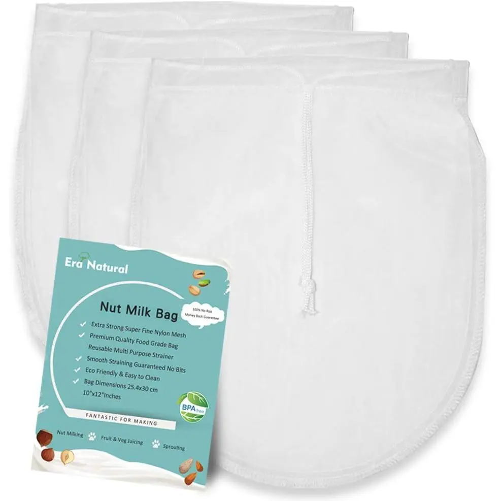 Nut Milk Bag Reusable 3 count 12" x 10" Cheesecloth Bags for Straining Almond/Soy Milk Greek Yogurt Strainer Milk Nut Bag for Cold Brew Coffee Tea Beer Juice Fine Nylon Mesh Cheese Cloth