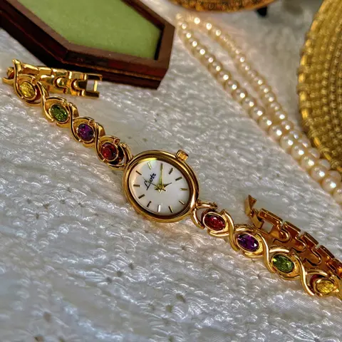 Women's Elegant Multicolor Artificial Gemstone Decorated Quartz Watch, Exquisite Trendy Wristwatch, Fashionable Analog Watch As Gift, Jewelry Bracelet Watch, Fashionable Stylish Watch, Fashion Wristwatches #GLOBAL PICKS