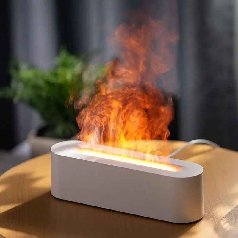 USB Flame Aromatherapy Diffuser with Essential Oils, 7 Colors Flame Design USB Humidifier, USB Essential Oil Diffuser