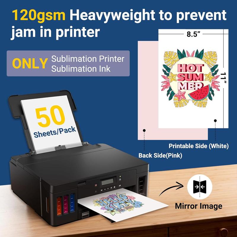 Sublimation Paper 8.5 x 11 Inches 50 Sheets Compatible with Sublimation Printer and Sublimation Ink 120gsm for Mugs T-Shirts Light Fabric and Other Sublimation Blanks DIY Sublimation Paper 8.5 x 11 Inches 50 Sheets Compatible with Sublimation Printer and Sublimation Ink 120gsm for Mugs T-Shirts Light Fabric and Other Sublimation Blanks DIY