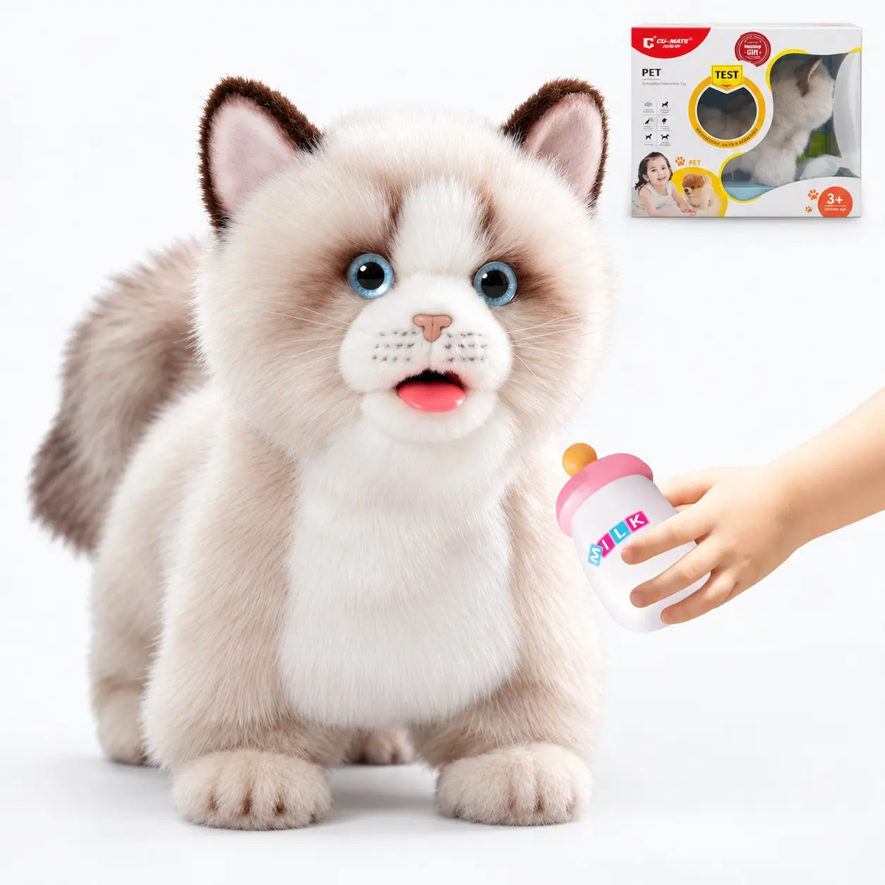 CU-MATE 12" Interactive Robot Ragdoll Cat Toy Plush Cat Toy Soft Cuddly Gift for Kids