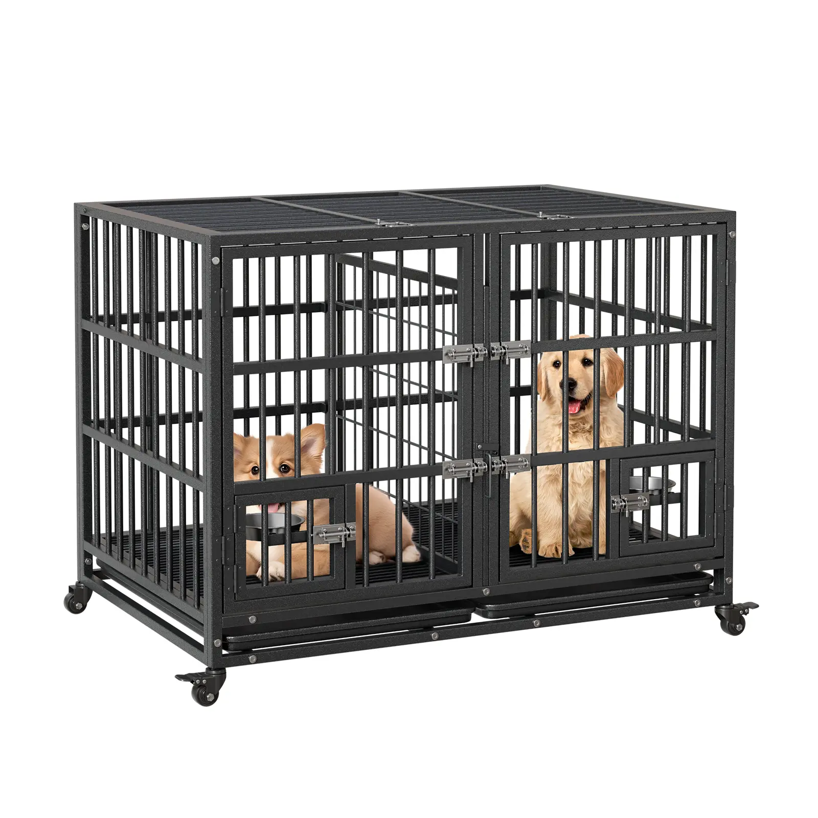 Heavy-Duty Metal Dog Crate - 42in, 48in Sizes for Small-Large Breeds, Sliding Door, 3-Door Options, Indoor Secure Kennel with Secure Space