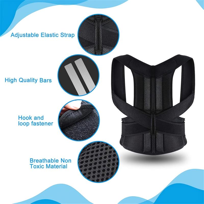 Black Adult Back Support Belt |     Adjustable Upper Back Straightener with Shoulder Strap and Lumbar Support, Invisible Back Support Strap, Ergonomic Design |   Breathable Polyester Fiber, Back Support, Adult Back Shoulder Fixation Strap, Back Back Good