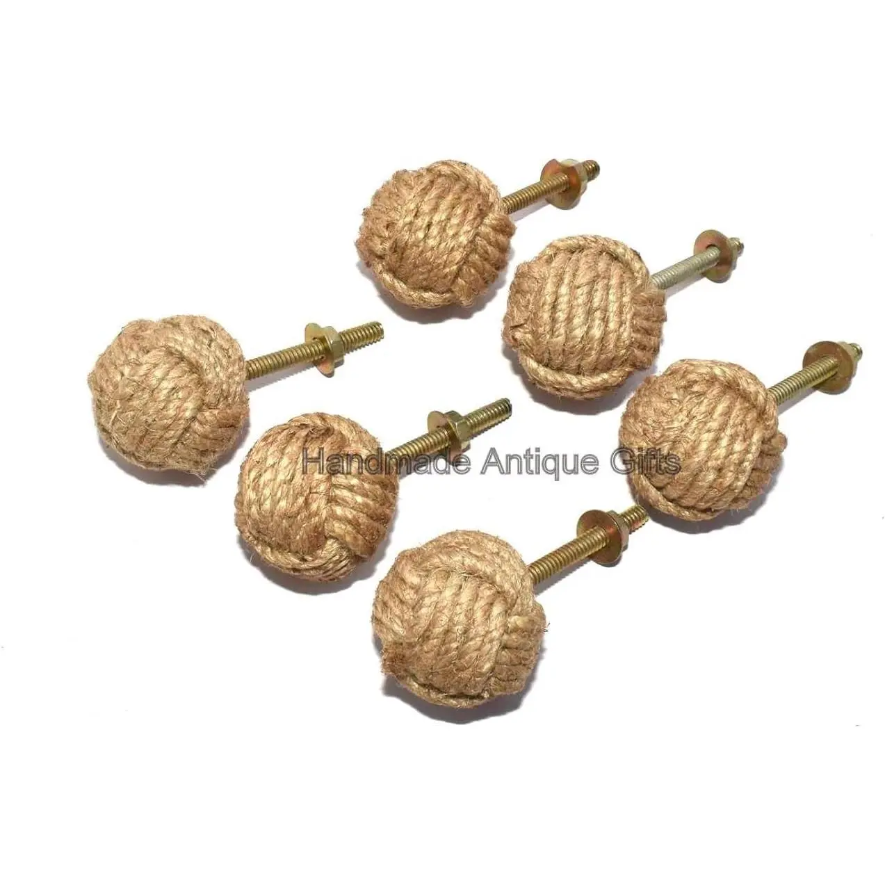6 Knotty Door Knobs - Nautical Drawer Pulls - Jute Rope Drawer Pulls
