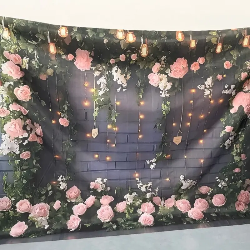 Rose Flowers Light String Wedding Party Decorations, Decorative Banner, Rose Wall Hanging Backdrop, Photo Props Background Cloth, Indoor & Outdoor Decorations, Party Decoration Supplies, Decor For Weddings