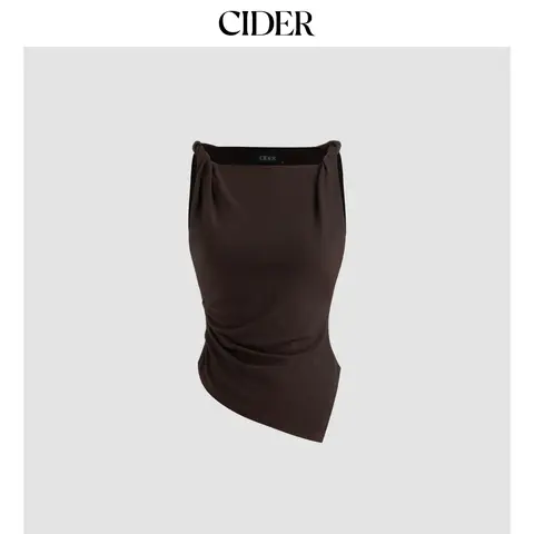 Cider Boat Neck Asymmetrical Hem Ruched Tank Top