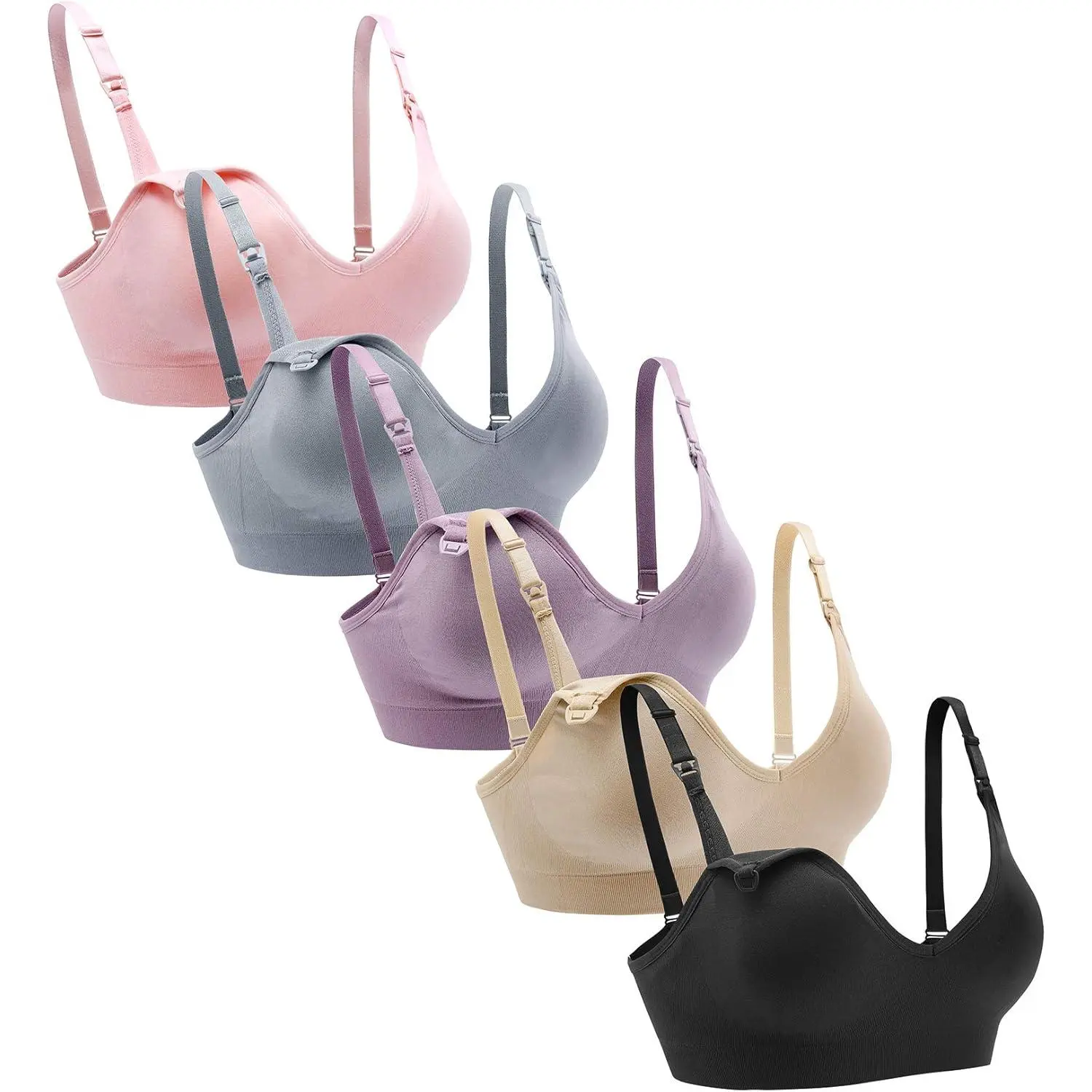 Women's 5-Pack Wireless Pregnancy Nursing Bralettes with Extenders, V-Neck Sleepwear for Everyday Wear, Wireless Fit Design, Pregnancy Nursing Bras, Breastfeeding