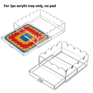 Scalloped Acrylic Tray, 5" x 5" Clear Acrylic Tray with Drawer for Insert Needlepoint, Photos, Art, Fabric, Napkin, Messages Display Basket, Decorative Tray Gift for Home Office