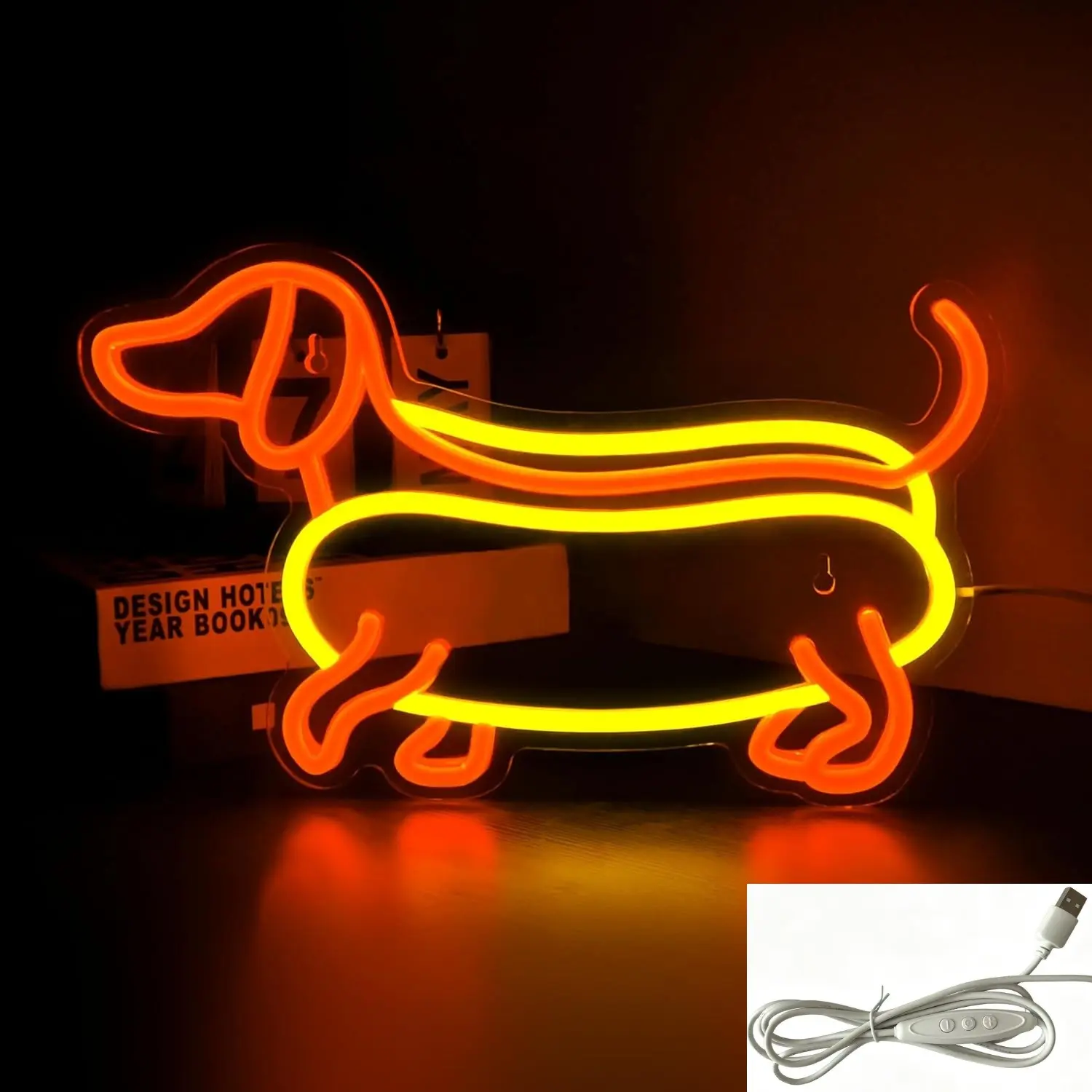 Dachshund Hot Dog Sausage Shape Neon Light, Halloween Christmas Festival Decorative Lamp, USB Powered Adjustable Brightness, Perfect for Holiday Celebrations