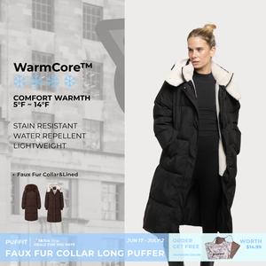 【Last Sale】PUFFIT WarmCore Premium Classic Hooded Long Puffer Coat Women Long Ladies Quilted Outerwear Jacket Big Pocket, Water Repellent  Winter Warm Basic Long Sleeve Tops Coat
