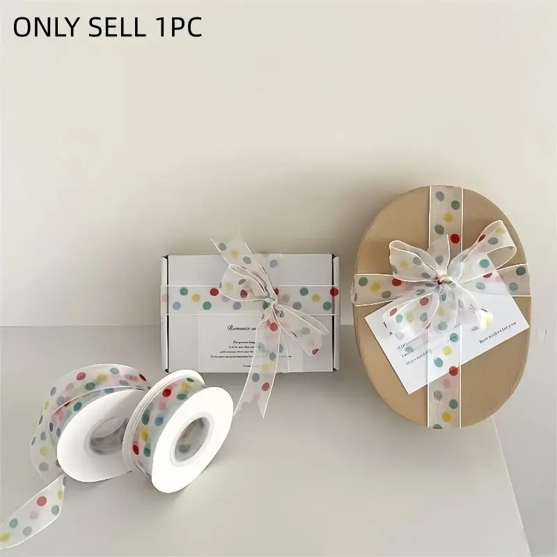 2000cm Long Colorful Dotted Ribbon, Polyester Fiber, Ideal for Gift Wrapping and Baking, Perfect for Holidays, Mother's Day, Birthdays