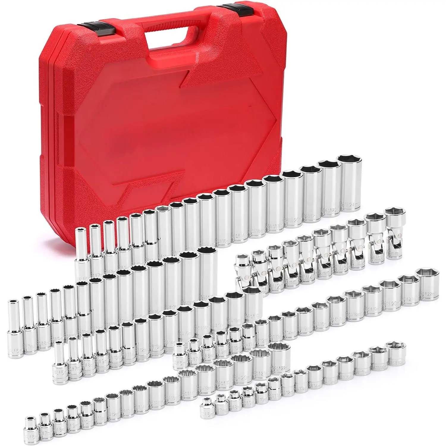104 count 3/8" Drive Master  Socket and Flex Socket Set, Include Deep, Mid-Length, Shallow & Stubby Socket, 6-Point & 12-Point, Metric, CR-V