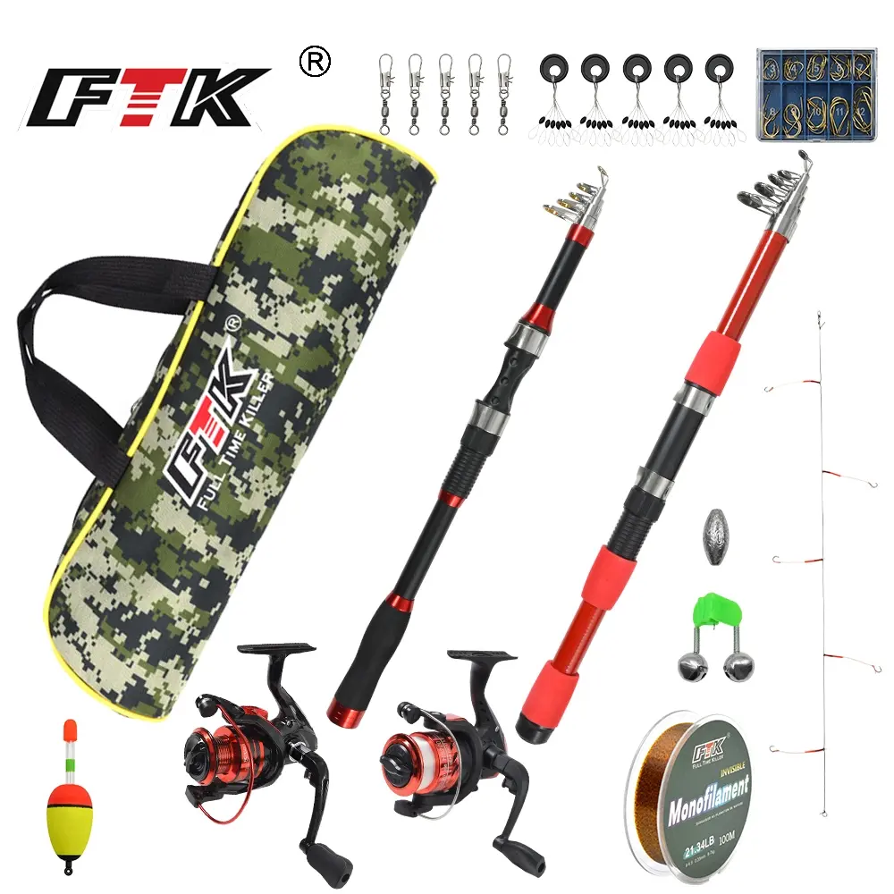 FTK 1.8m/2.1m/2.4m Red Saltwater Fishing Rod Set Accessories: Ultra-Stiff Casting Rod, Long-Range Rod, Saltwater Casting Rod, Saltwater Fishing Rod, Fishing Tackle Set, Fishing Bundle