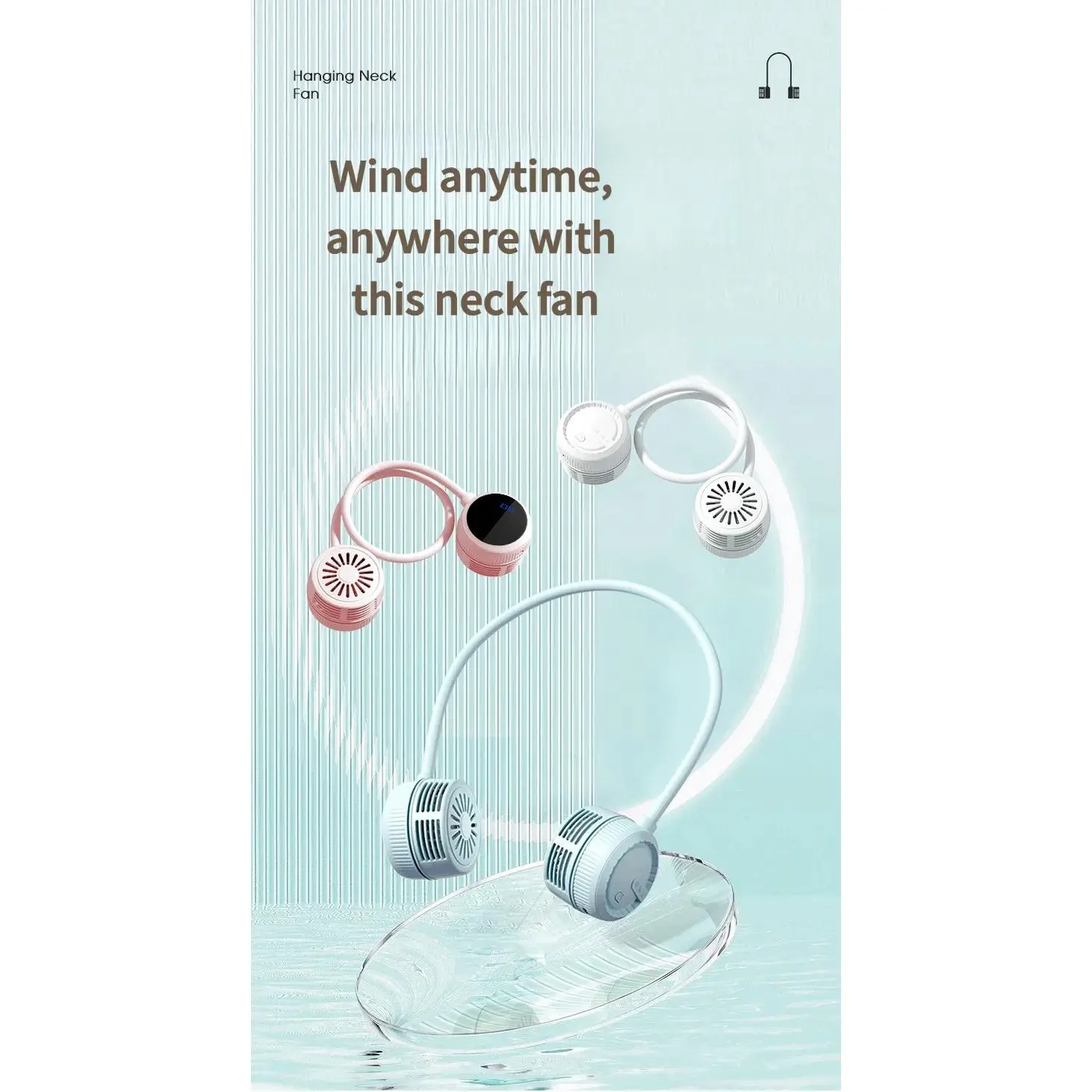 Hands Free Neck Fan Portable Foldable Lazy Mini Fan, USB Rechargeable Strong Wind Personal Cooling Fan for Outdoor Travel Sports Desk Summer Use
