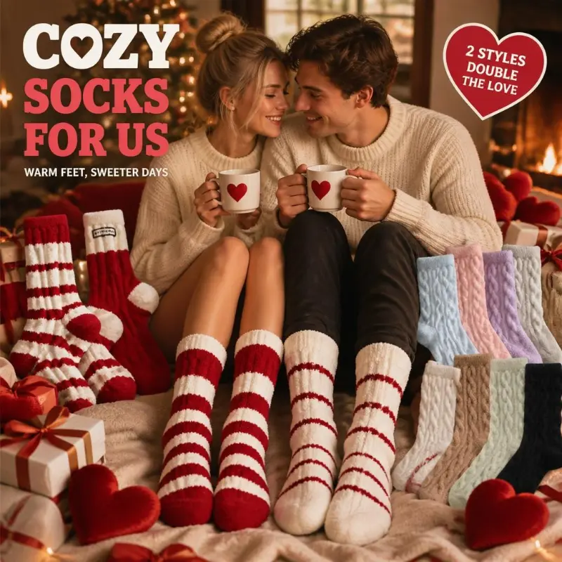 Couple Cartoon Tube Sports Socks - Classic Red-White Striped & Solid Twist Pattern, Cotton Plain Soft Cozy, Machine Washable Cold Wash, Valentine’s Day Indoor Relax Use, Valentines Day