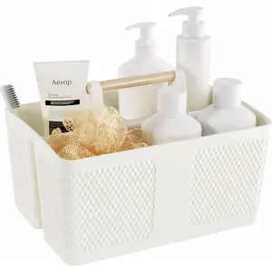 Portable Shower Caddy Organizer with Handle for Bathroom Kitchen Toiletries Storage Rust-Resistant Durable Material Milky White 9.36"L×7.73"W×7.24"H