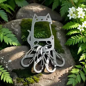 Laser Cut Rust Resistant Cat Stainless Steel Keychain, Heavy-Duty Carabiner Hook, Compact Lightweight Key Holder for Cat Lovers