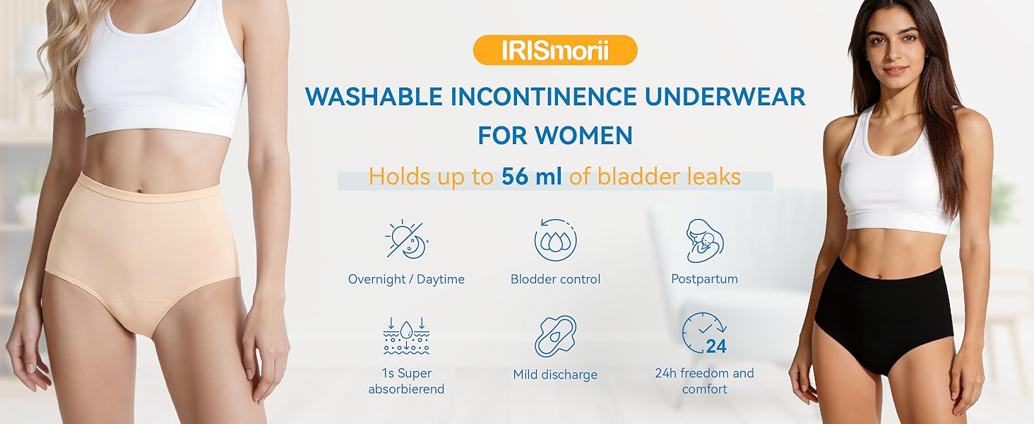 Urinary Incontinence Postpartum Underwear for Women Washable Leak Proof Odor Control 56ml Absorbency Brief 1 Pack (Brown, XL)
