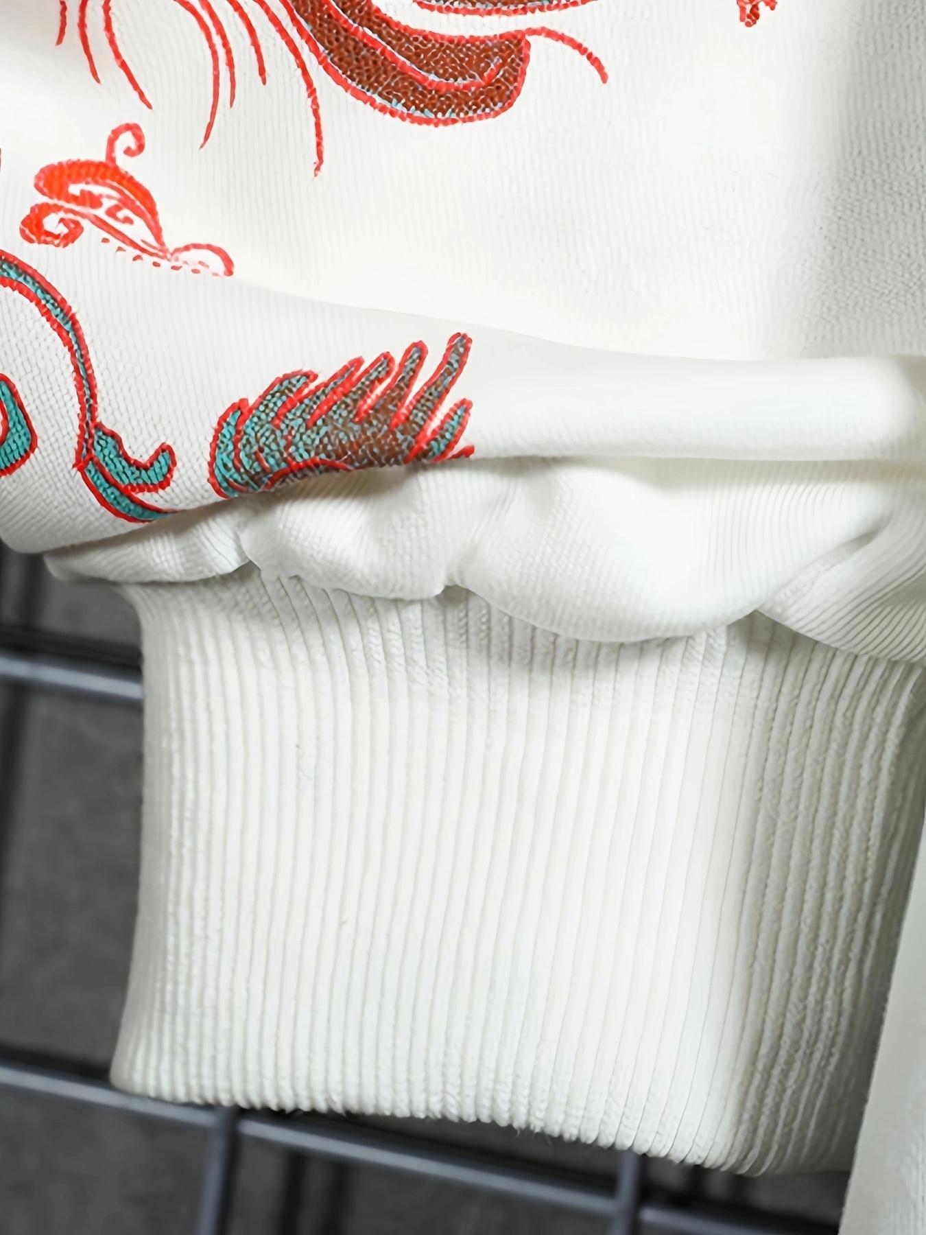 Men's Chinese Phoenix Graphic Print Drawstring Hoodie, Loose Casual Fashion Long Sleeve Kangaroo Pocket Design Hooded Sweatshirt for Daily Holiday Outdoor Wear, Men Clothes for Spring & Fall