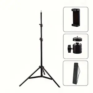 Adjustable height phone tripod, live streaming tripod, telescopic foldable portable metal stand, universal selfie holder, adjustable Swivel Mount bracket, suitable for photography, selfies, live streaming, and video recording