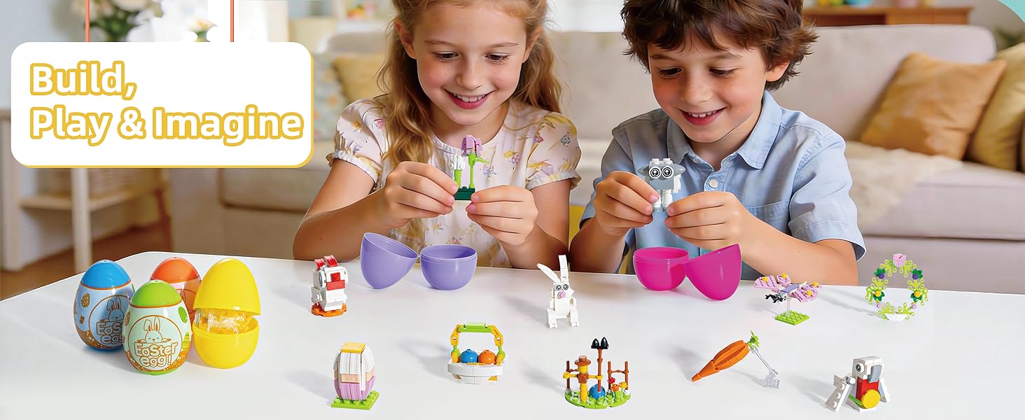 Prefilled Easter Eggs with 12 Packs Bunny Building Blocks Sets – 12 in 2 Easter Basket Stuffers Building Toys, Includes Rabbit, Butterfly, Carrot, Flower, Party Favors Gifts for Kids Boys Girls 6+
