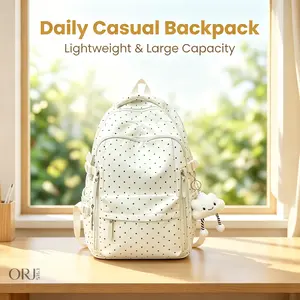 Cute Cream White Polka Dot Large Capacity Backpack, Multi-pocket Casual Daypack for School Work Travel,cosplay,accessory,