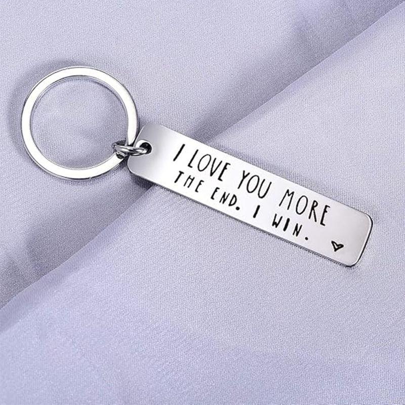 I Love You More Creative Slogan Metal Keychain, Stainless Steel Key Ring with Long Bar Pendant for Car Keys, Cute Fashion Accessory for Men and Women, Perfect Valentine's Day Gift and Keychain for Bags