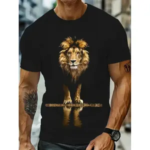 180gMen'S & Women'S 100% Lion Face Graphic T-Shirt - Black with White Lion Print, Regular Fit Short Sleeve Crew Neck Casual Shirt for Halloween, Christmas, Birthday Gifts, Casual Attire & Themed Events - Soft Breathable Unisex Top for Men & Women
